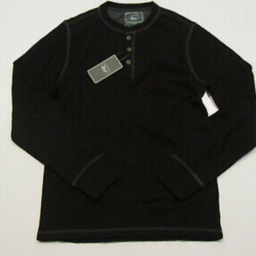 G.H. BASS & Co. Black Henley Thermal L/S Winter Shirt Small S NWT Mens